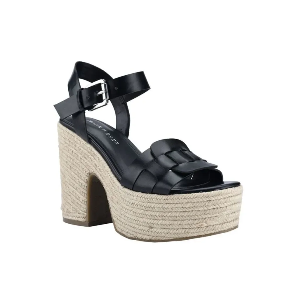 MARC FISHER Womens Black 2" Platform Viga Toe Block Heel Espadrille Shoes 10 M